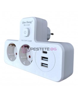 Двоен щепсел 2500W с 2 гнезда 2 x USB 1 x TYPE-C